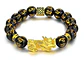 Pulsera Obsidiana Cuentas Color Oro Protección Pixiu Hombre - Miniatura 6