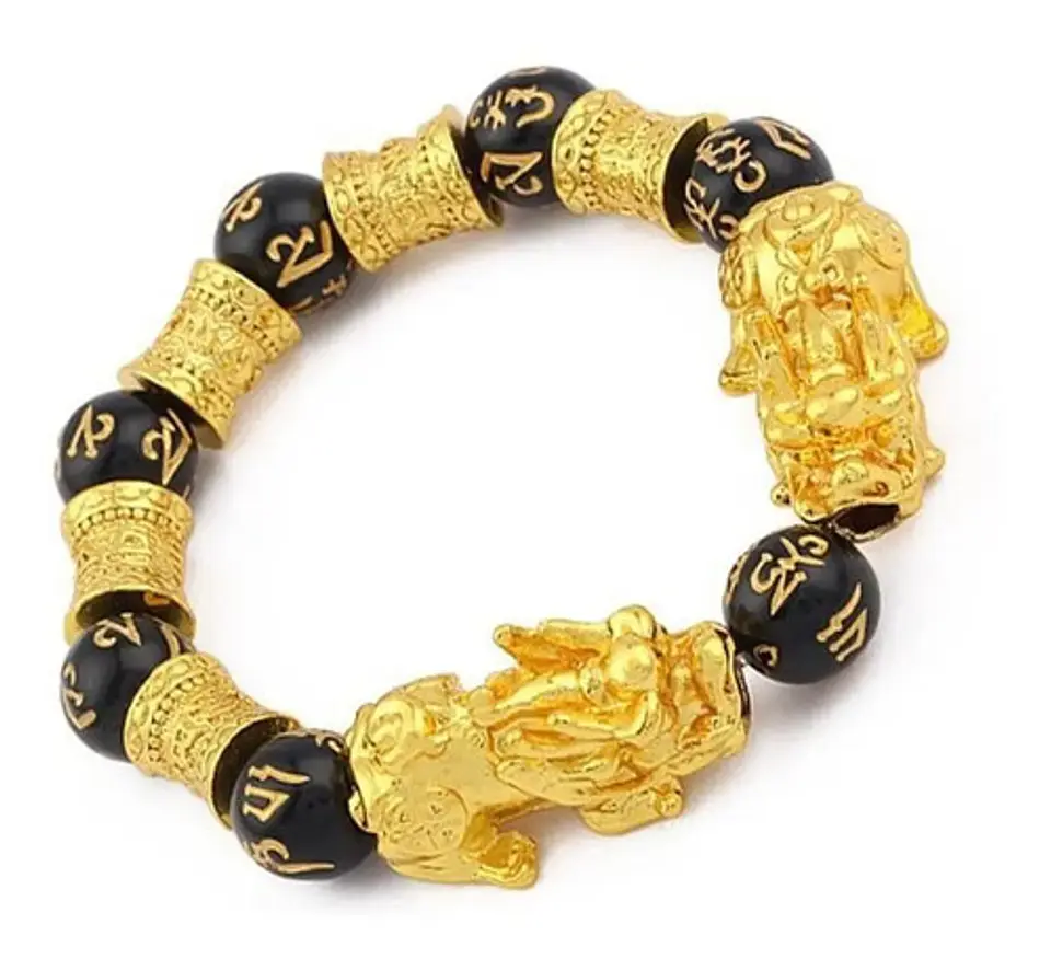 Pulsera Obsidiana Cuentas Color Oro Protección Pixiu Hombre 7