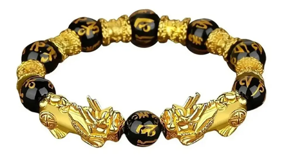 Pulsera Obsidiana Cuentas Color Oro Protección Pixiu Hombre 8