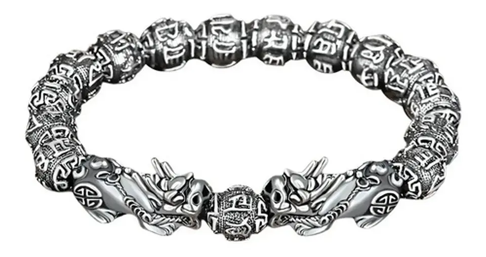 Pulsera Obsidiana Cuentas Color Oro Protección Pixiu Hombre 11