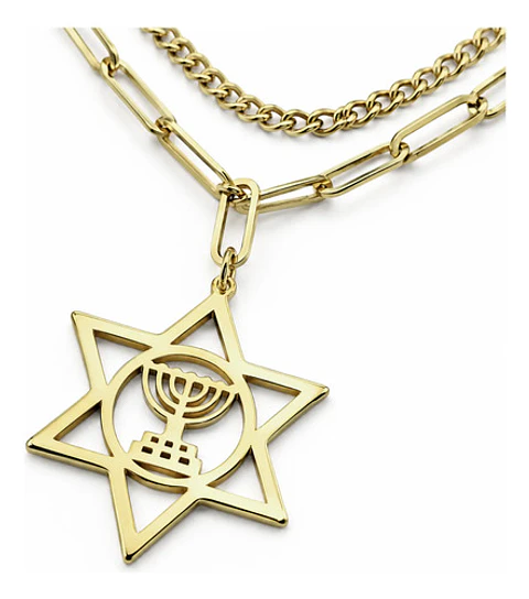 Collar Mesiánico Para Mujer Dije Color Oro Estrella De David