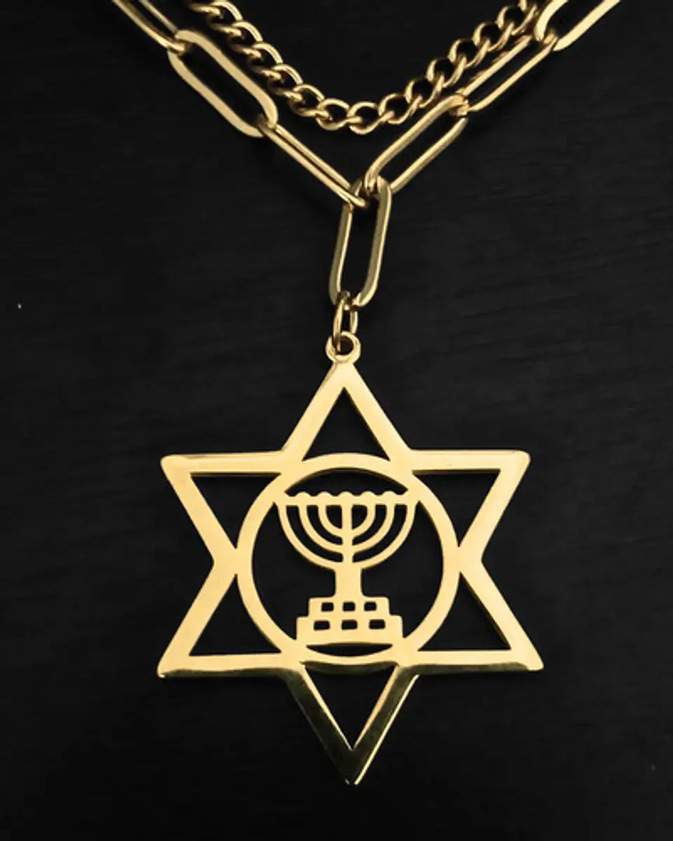 Collar Mesiánico Para Mujer Dije Color Oro Estrella De David 10