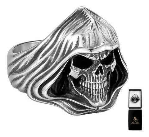 Anillo Cráneo Calavera Rustico Acero Color Plata Para Hombre