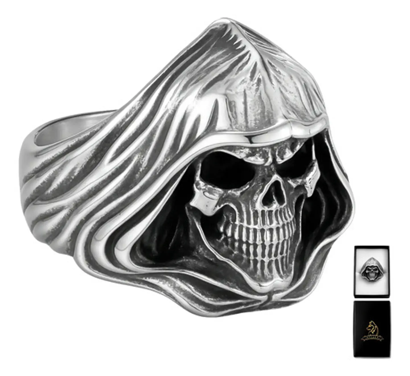Anillo Cráneo Calavera Rustico Acero Color Plata Para Hombre 1
