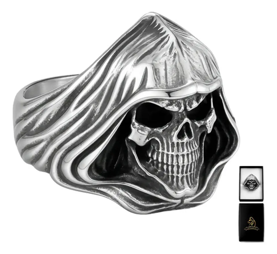 Anillo Cráneo Calavera Rustico Acero Color Plata Para Hombre 1