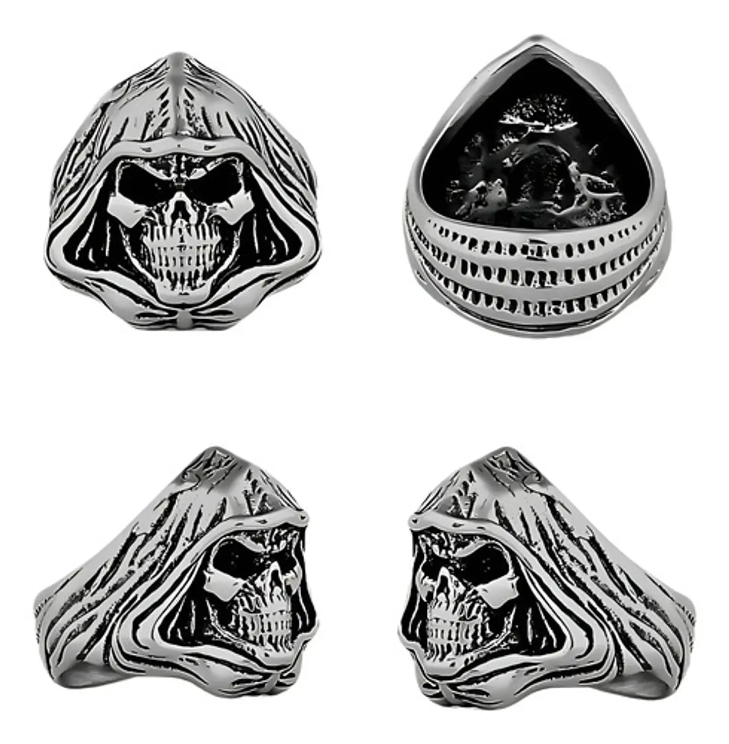 Anillo Cráneo Calavera Rustico Acero Color Plata Para Hombre 2