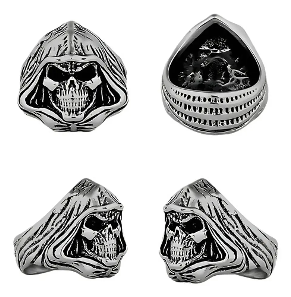 Anillo Cráneo Calavera Rustico Acero Color Plata Para Hombre 2