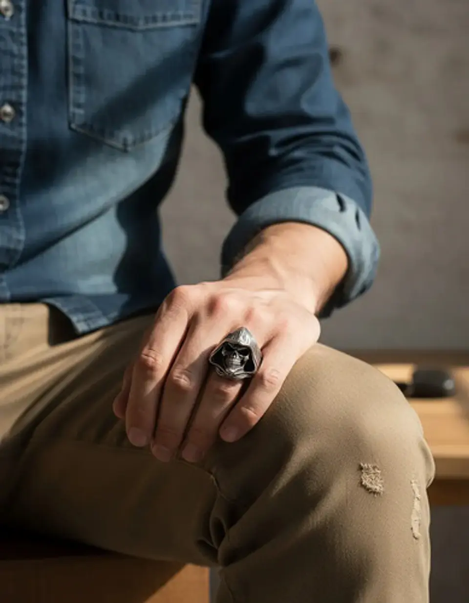 Anillo Cráneo Calavera Rustico Acero Color Plata Para Hombre 4