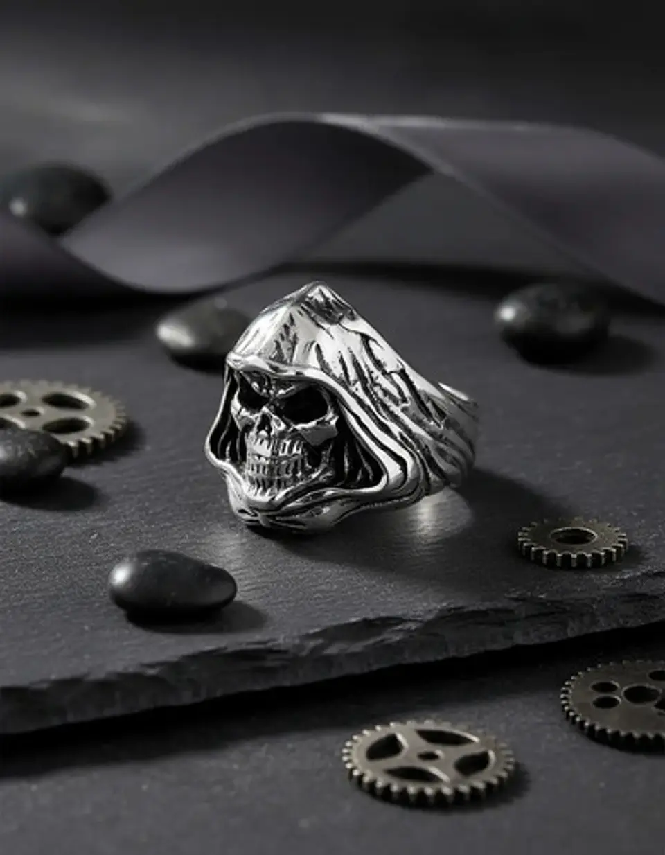 Anillo Cráneo Calavera Rustico Acero Color Plata Para Hombre 7