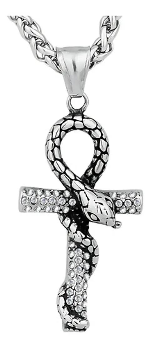 Collar Para Hombre Mujer Con Dije Cruz Serpiente Color Plata Plateado