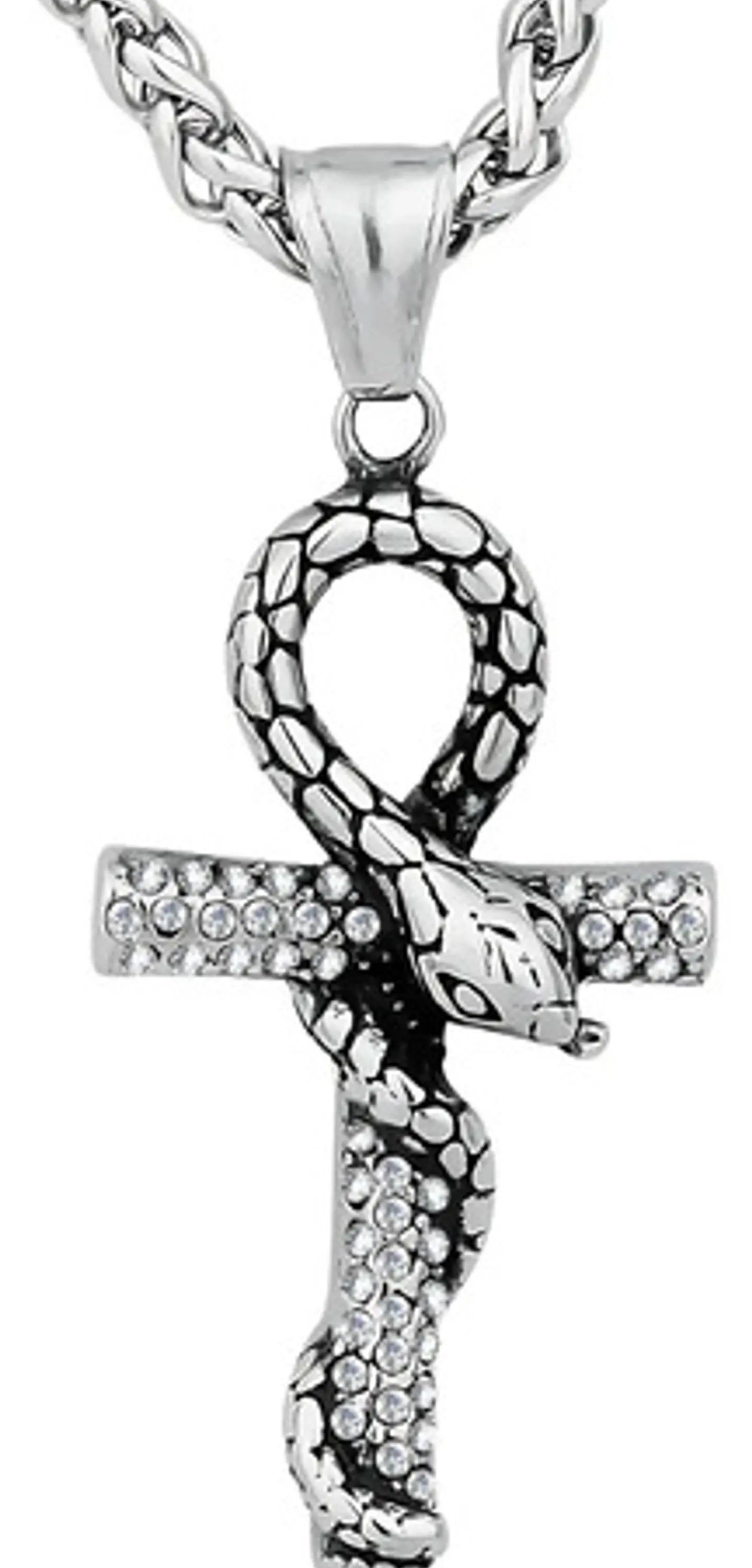 Collar Para Hombre Mujer Con Dije Cruz Serpiente Color Plata Plateado 1