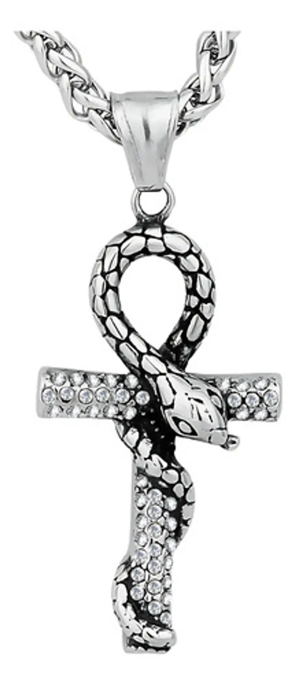 Collar Para Hombre Mujer Con Dije Cruz Serpiente Color Plata Plateado 1