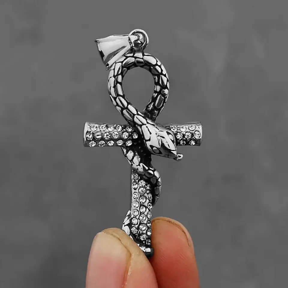 Collar Para Hombre Mujer Con Dije Cruz Serpiente Color Plata Plateado 5