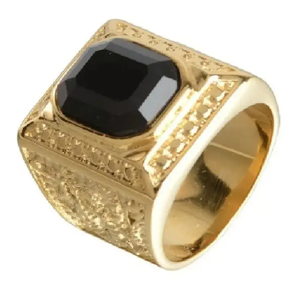 Anillo De Acero Color Oro Con Piedra Clásico Elegante Hombre 1