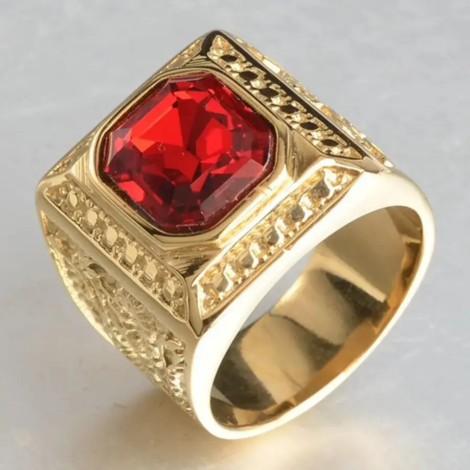 Anillo De Acero Color Oro Con Piedra Clásico Elegante Hombre 13