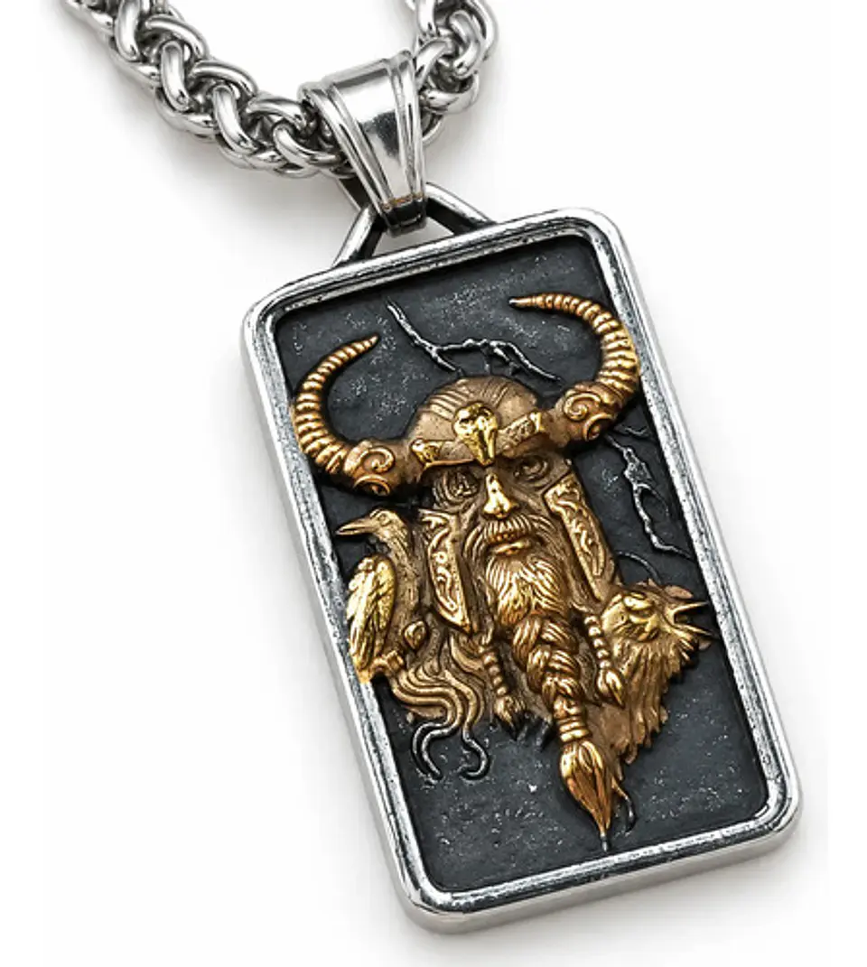 Collar Vikingo En Acero Para Hombre Dije Odin Raven Cuervos 1