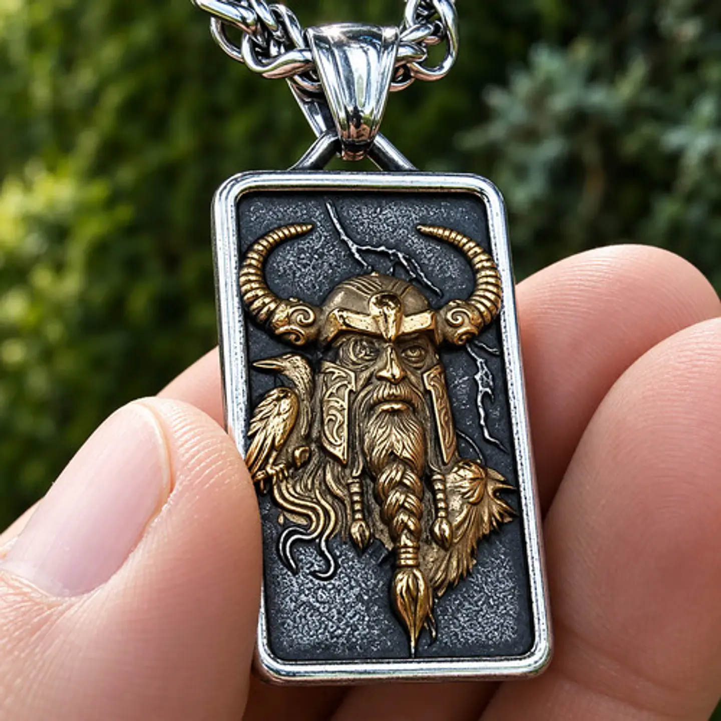 Collar Vikingo En Acero Para Hombre Dije Odin Raven Cuervos 2