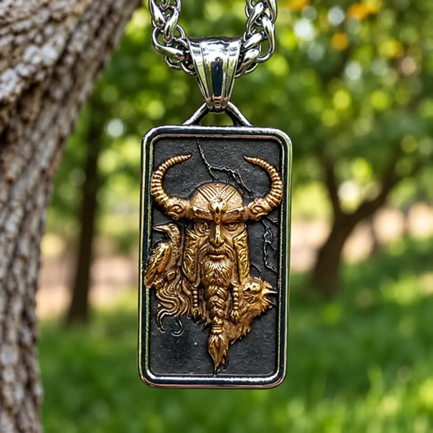 Collar Vikingo En Acero Para Hombre Dije Odin Raven Cuervos 7