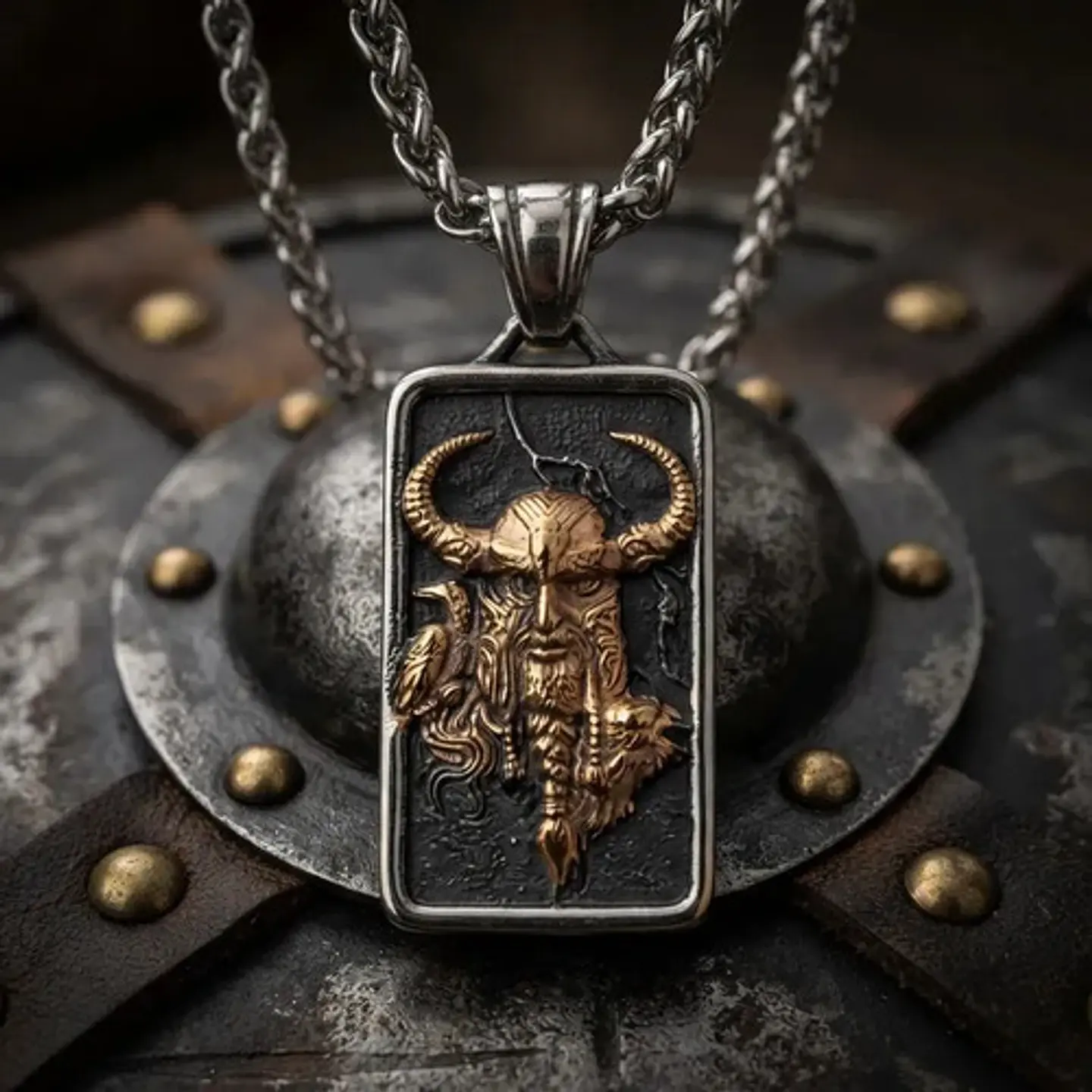 Collar Vikingo En Acero Para Hombre Dije Odin Raven Cuervos 11