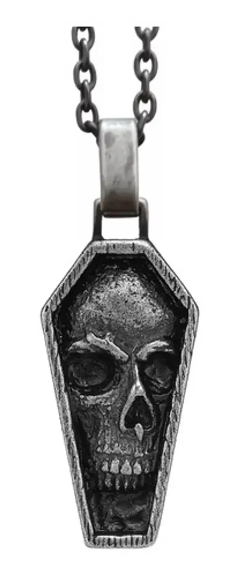 Collar Dije Calavera Ataúd Cráneo Acero Color Oscuro Hombre