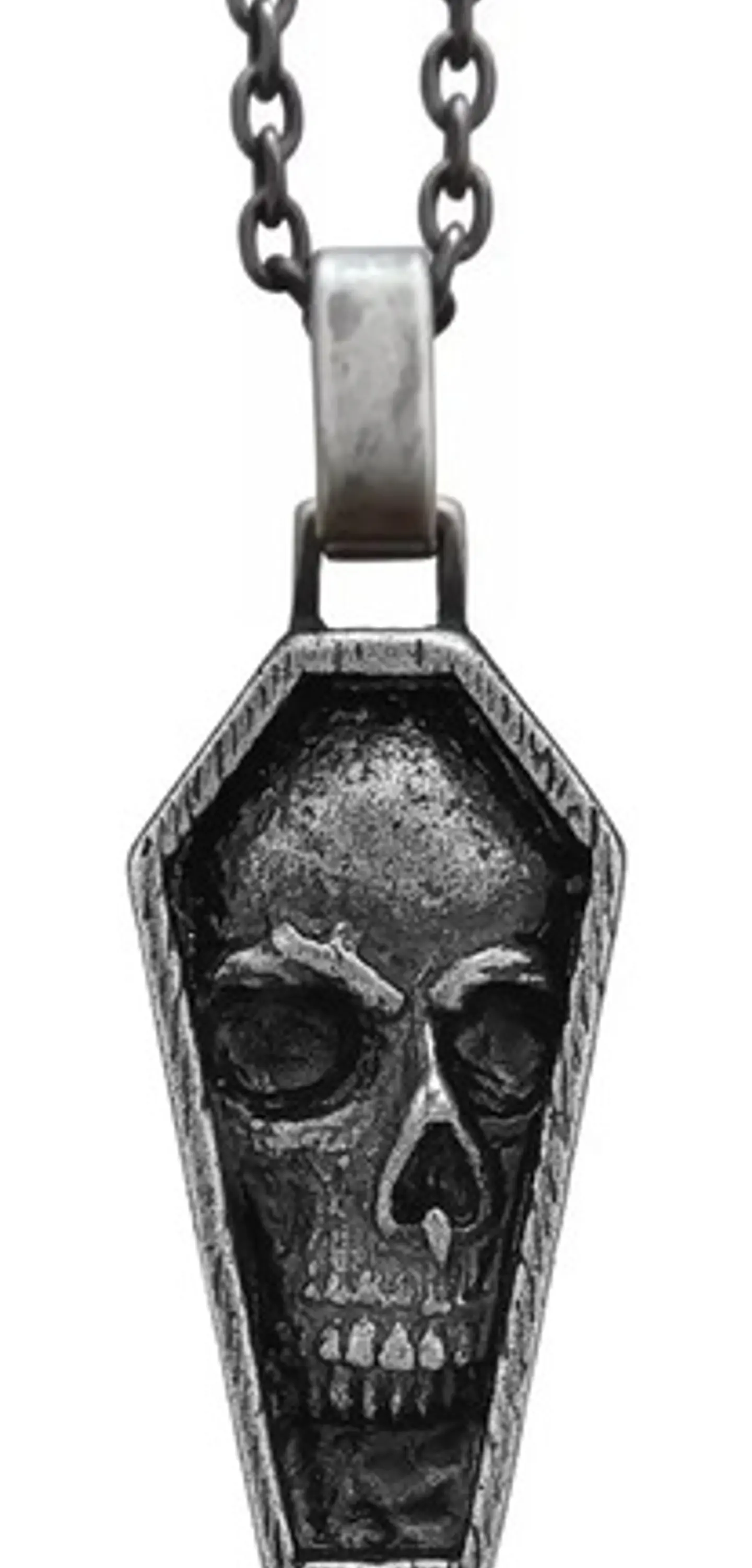 Collar Dije Calavera Ataúd Cráneo Acero Color Oscuro Hombre 1