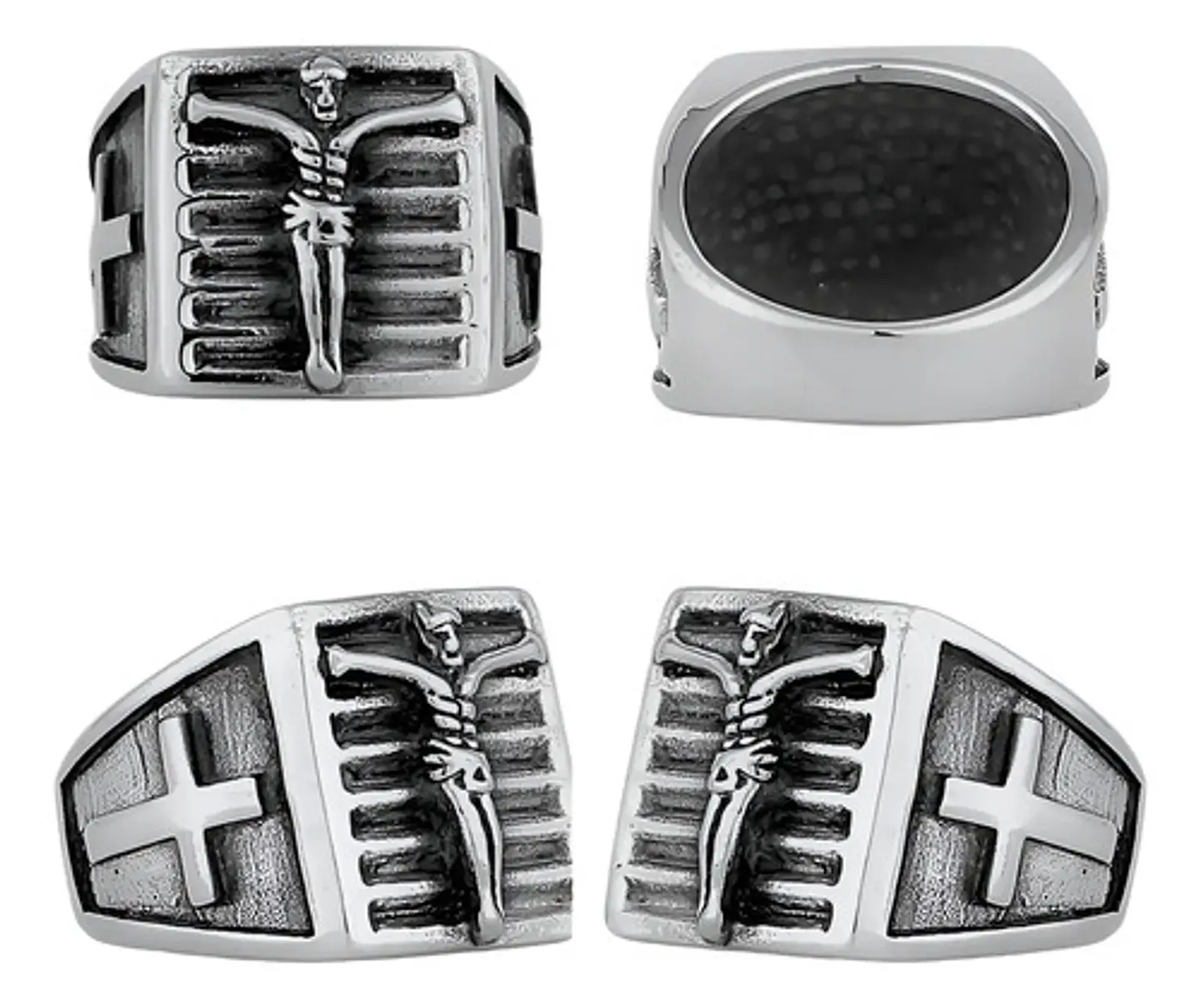 Anillo Color Plata De Acero Cruz Jesús Católico Para Hombre 1