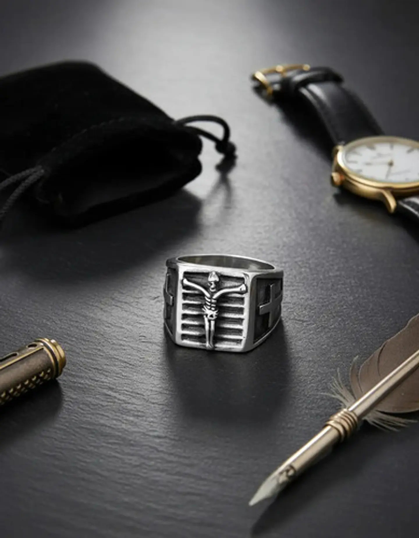 Anillo Color Plata De Acero Cruz Jesús Católico Para Hombre 4