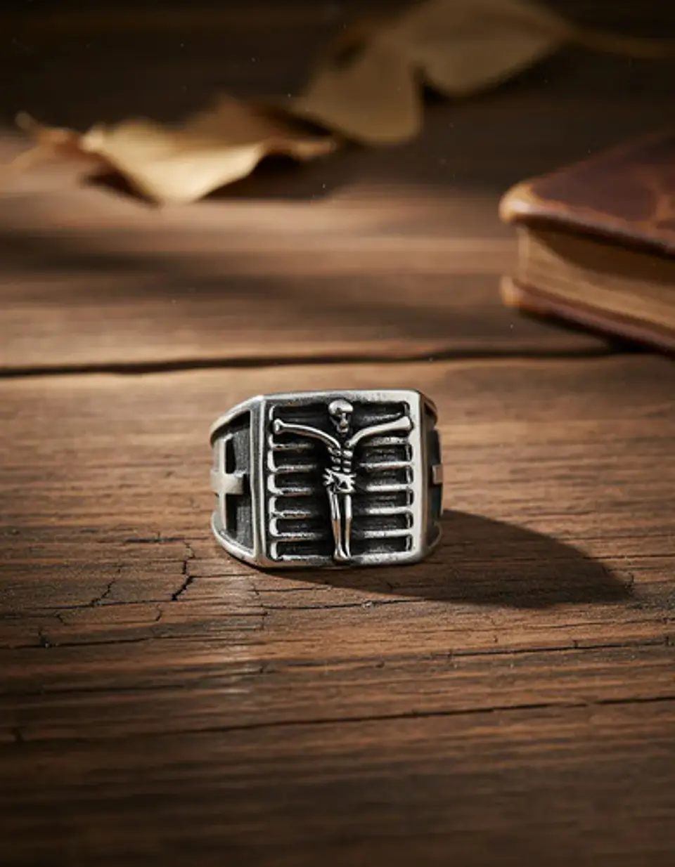 Anillo Color Plata De Acero Cruz Jesús Católico Para Hombre 7