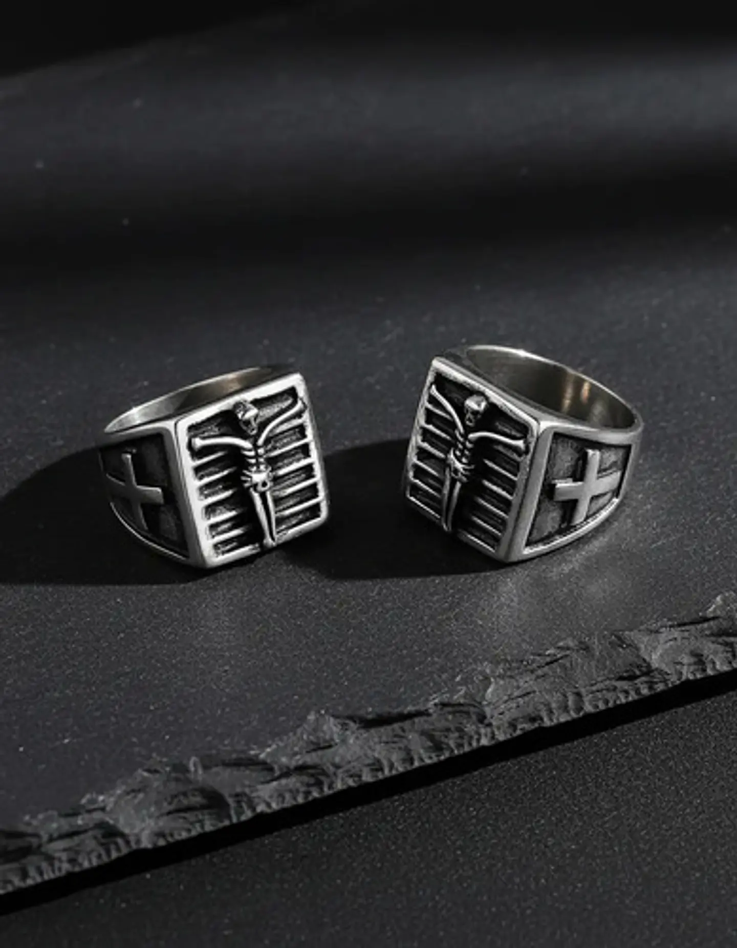 Anillo Color Plata De Acero Cruz Jesús Católico Para Hombre 8