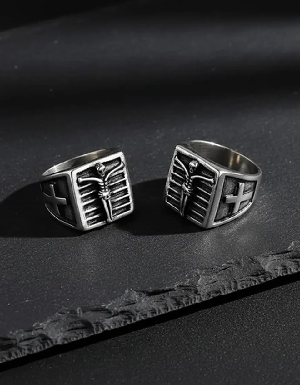 Anillo Color Plata De Acero Cruz Jesús Católico Para Hombre 8