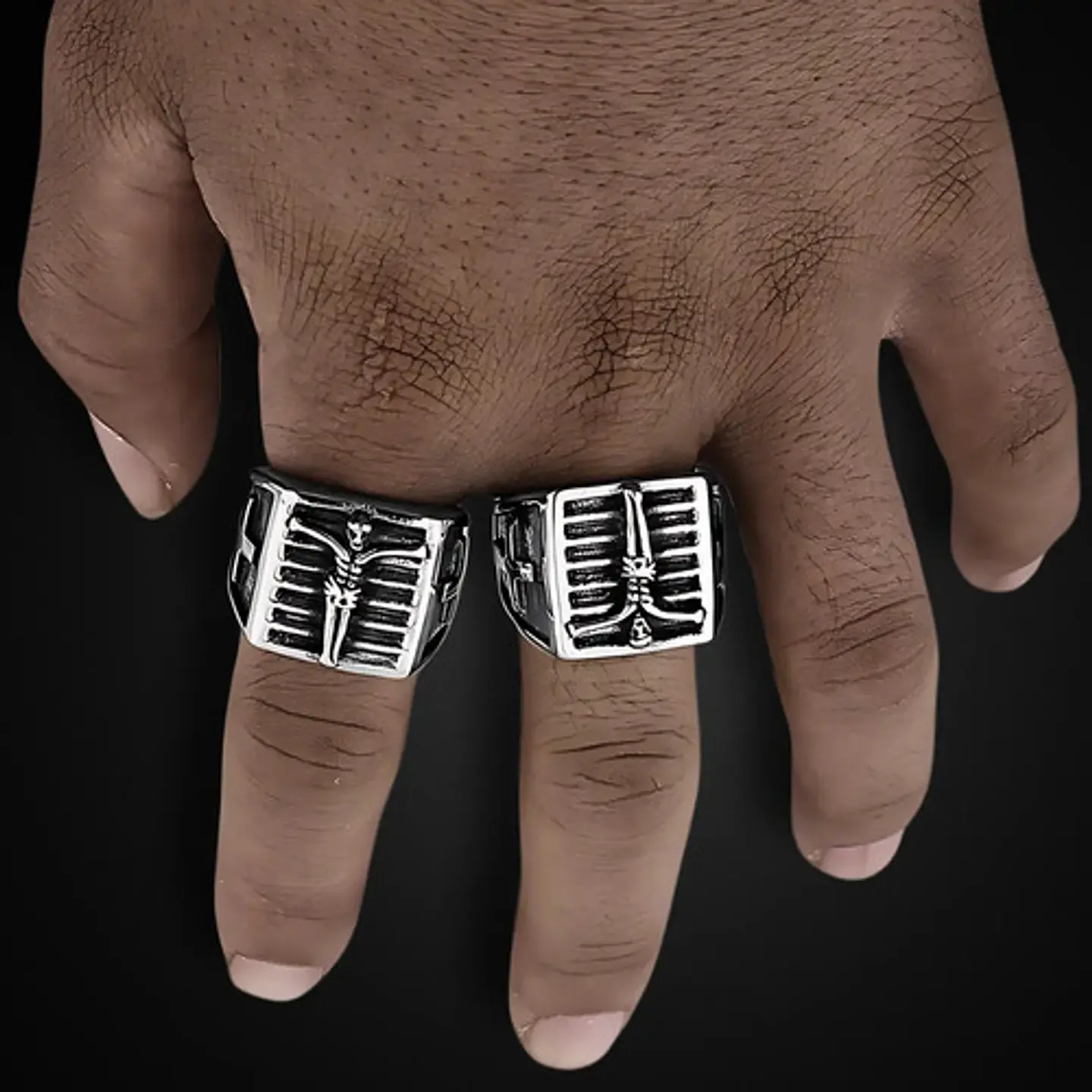 Anillo Color Plata De Acero Cruz Jesús Católico Para Hombre 10