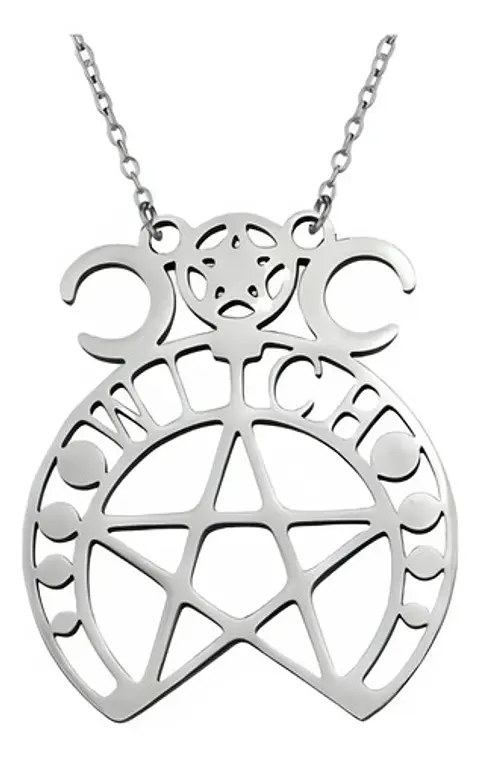 Collar Para Mujer Dije Pentagrama Bruja Triple Luna Wicca