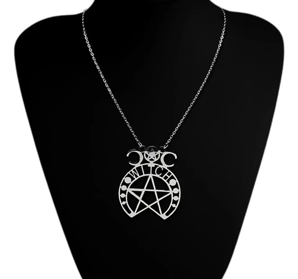 Collar Para Mujer Dije Pentagrama Bruja Triple Luna Wicca 4