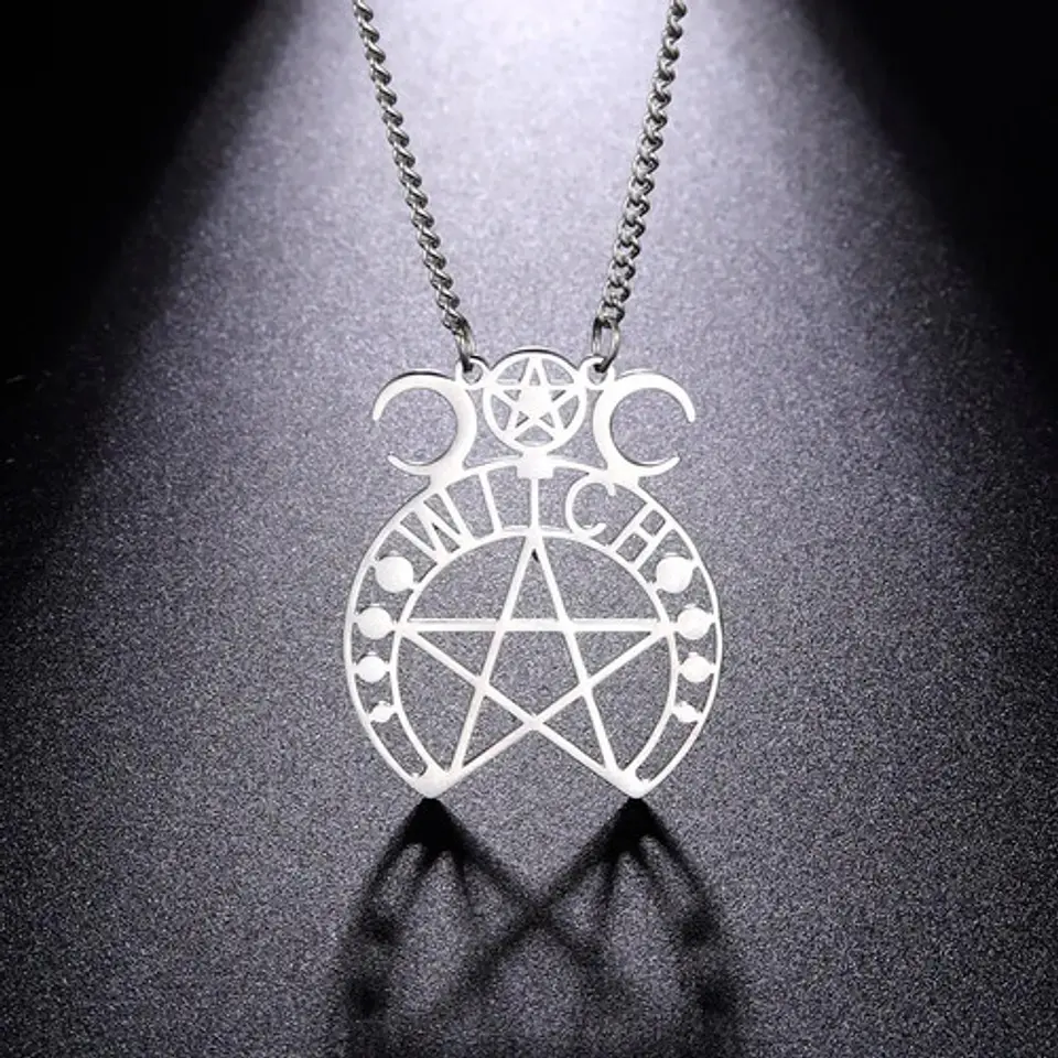 Collar Para Mujer Dije Pentagrama Bruja Triple Luna Wicca 6