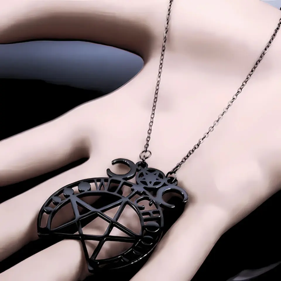 Collar Para Mujer Dije Pentagrama Bruja Triple Luna Wicca 16