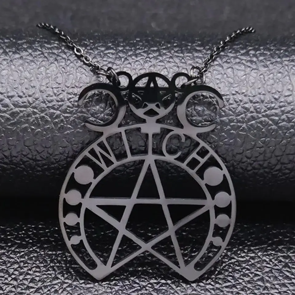 Collar Para Mujer Dije Pentagrama Bruja Triple Luna Wicca 17