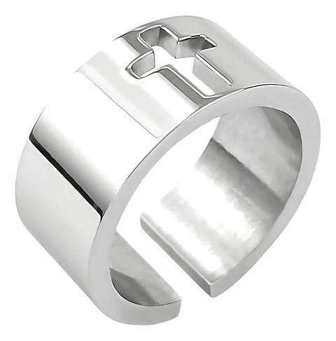 Anillo Argolla Clásica Cruz Color Plata De Acero Para Hombre