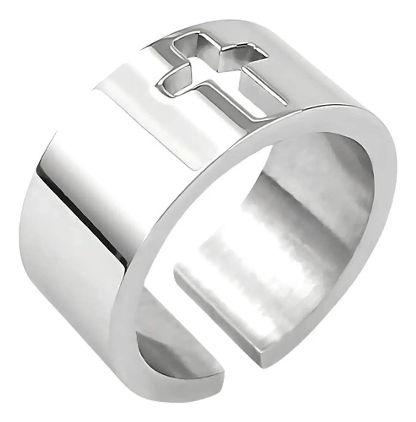 Anillo Argolla Clásica Cruz Color Plata De Acero Para Hombre 2