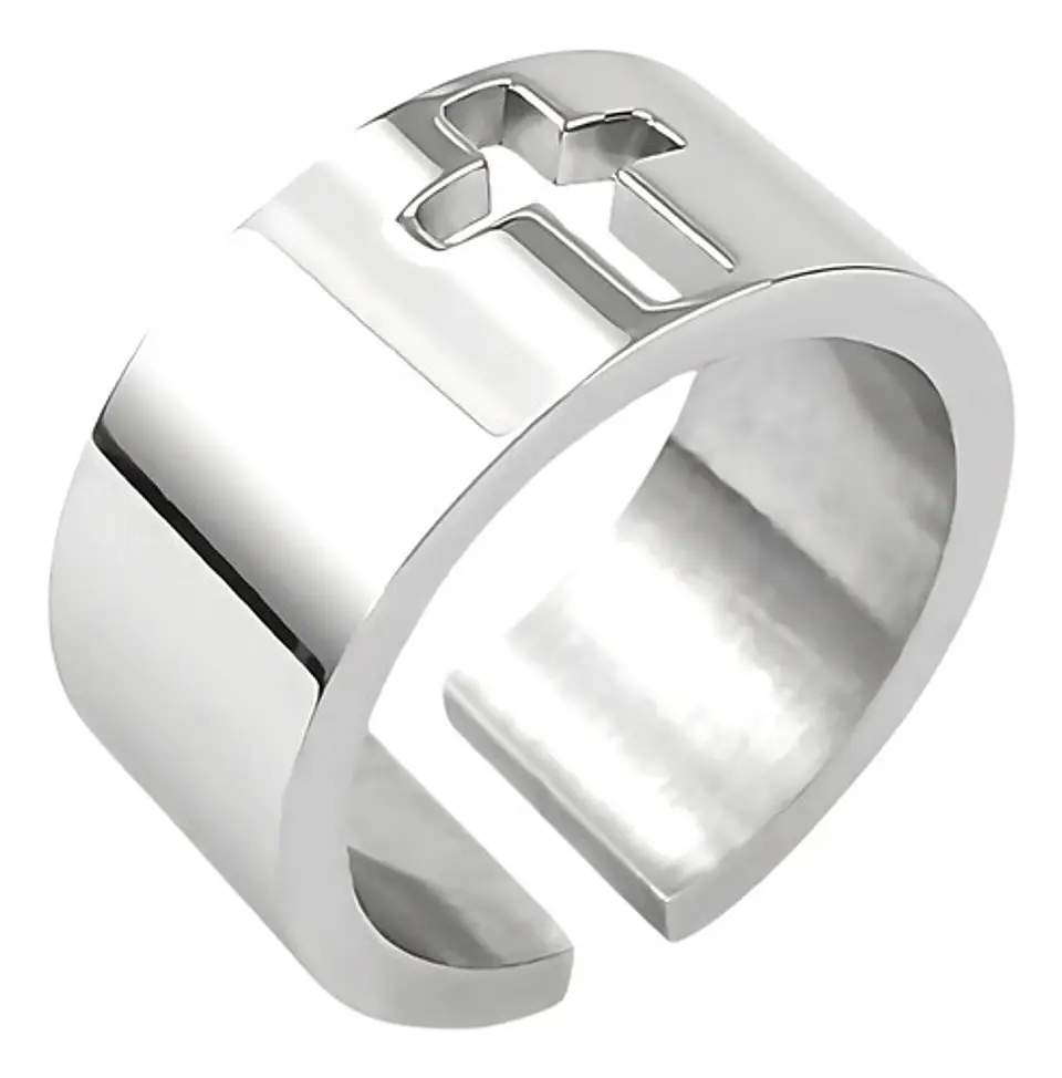 Anillo Argolla Clásica Cruz Color Plata De Acero Para Hombre 2