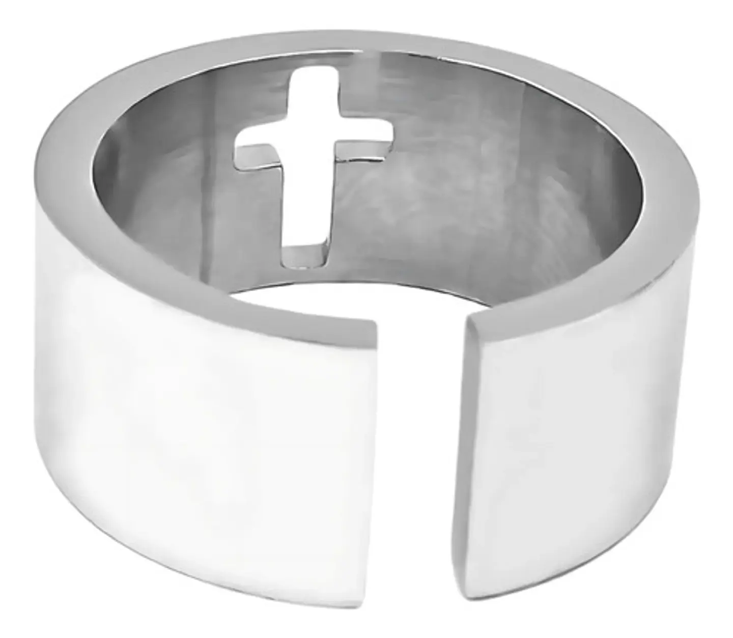 Anillo Argolla Clásica Cruz Color Plata De Acero Para Hombre 3