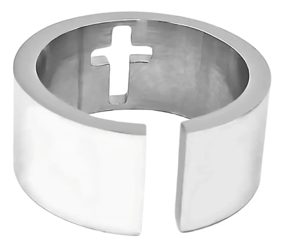 Anillo Argolla Clásica Cruz Color Plata De Acero Para Hombre 3