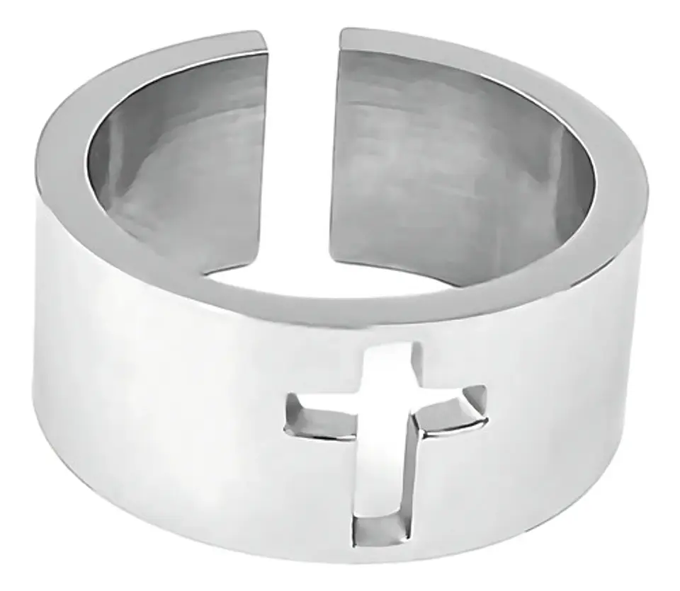 Anillo Argolla Clásica Cruz Color Plata De Acero Para Hombre 4