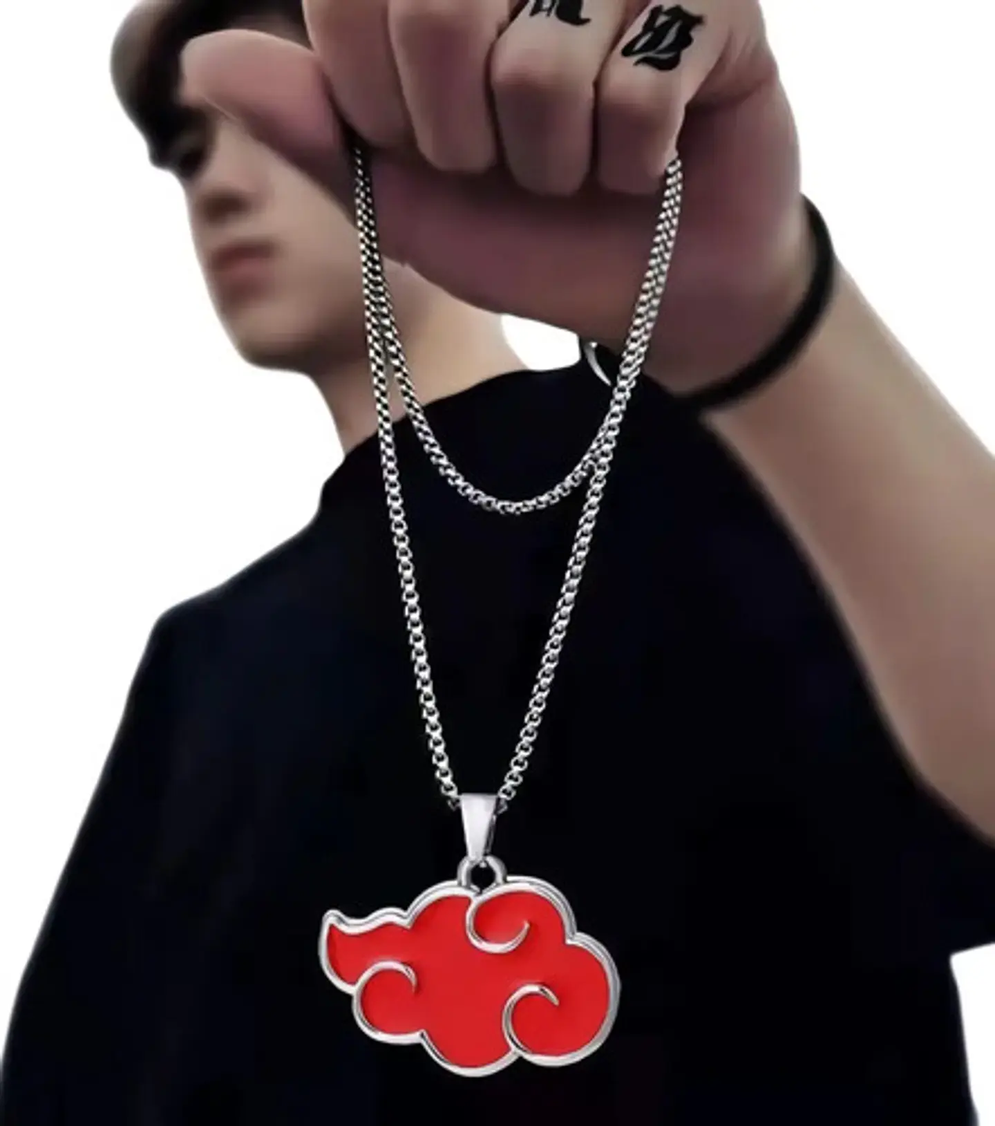 Collar Con Dije Color Plata Nube Roja Naruto Akatsuki Hombre 1