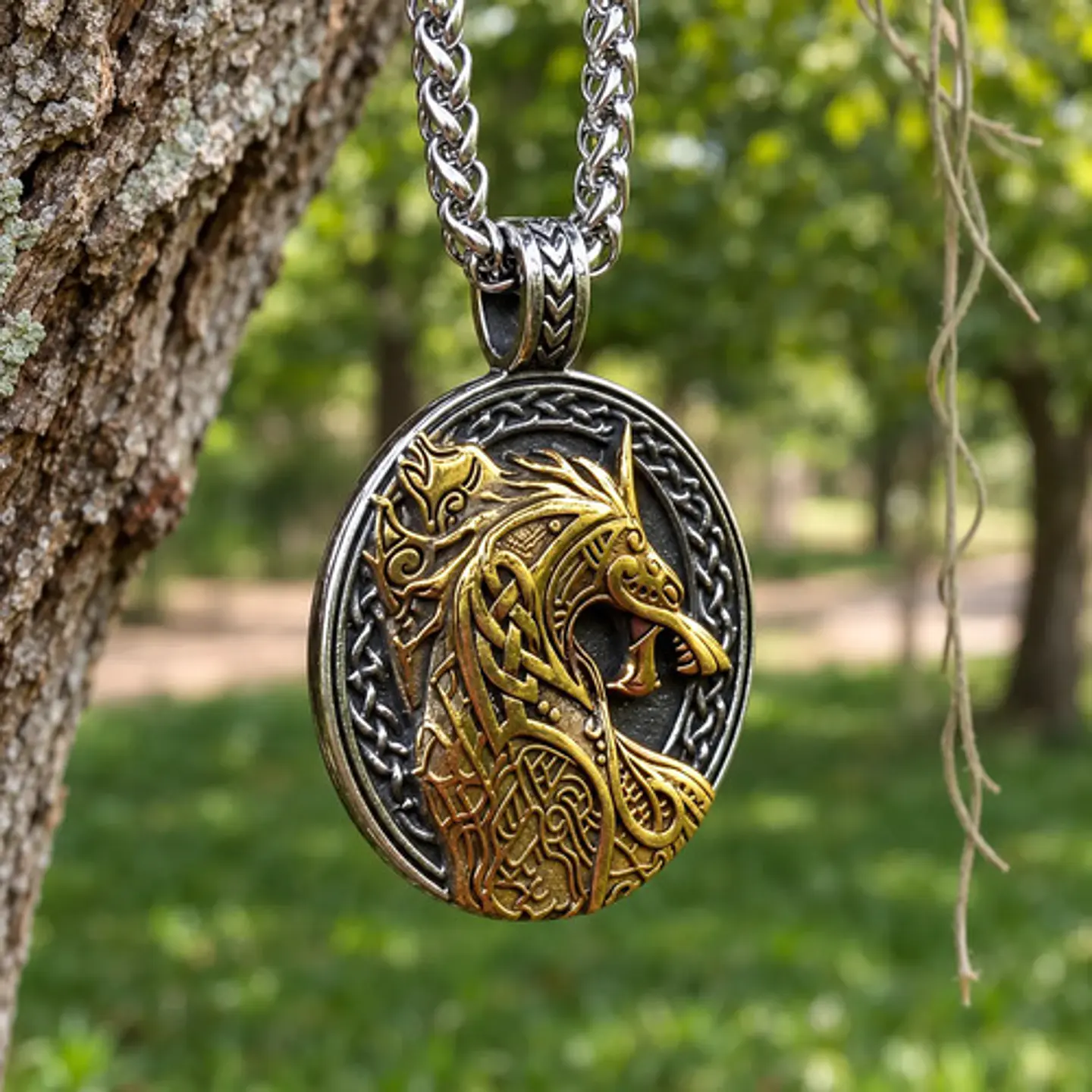 Collar Vikingo Dorado Acero Para Hombre Dije Dragon Drakkar 2