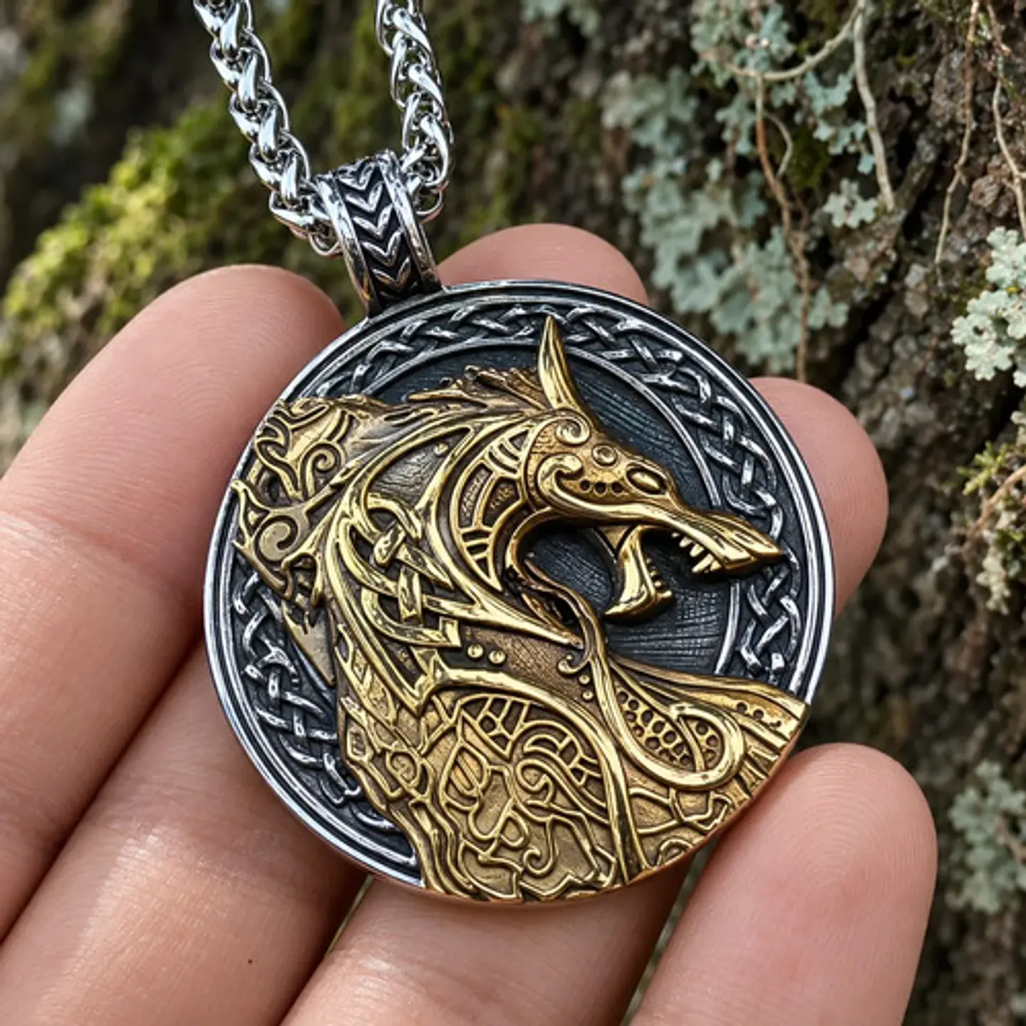 Collar Vikingo Dorado Acero Para Hombre Dije Dragon Drakkar 5