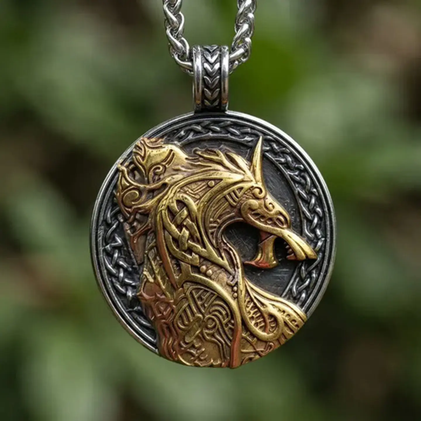 Collar Vikingo Dorado Acero Para Hombre Dije Dragon Drakkar 6
