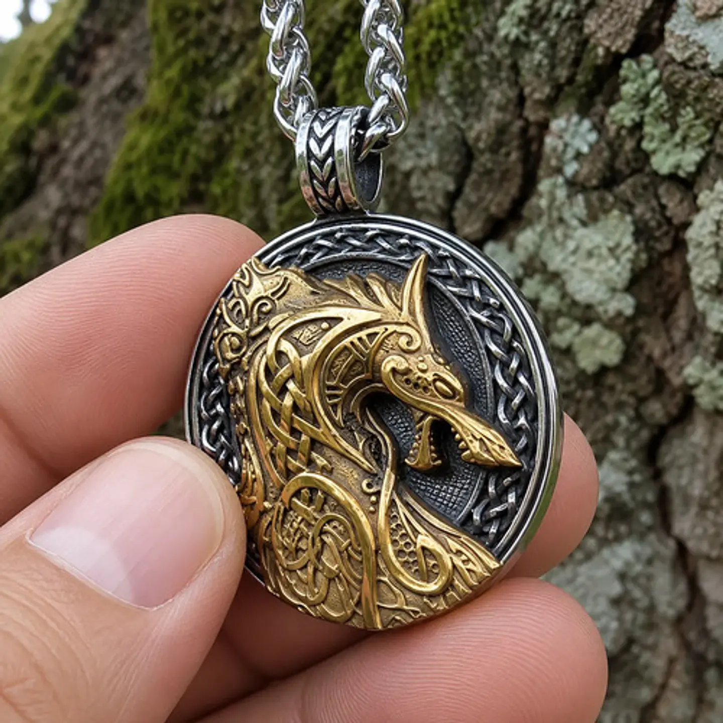Collar Vikingo Dorado Acero Para Hombre Dije Dragon Drakkar 8