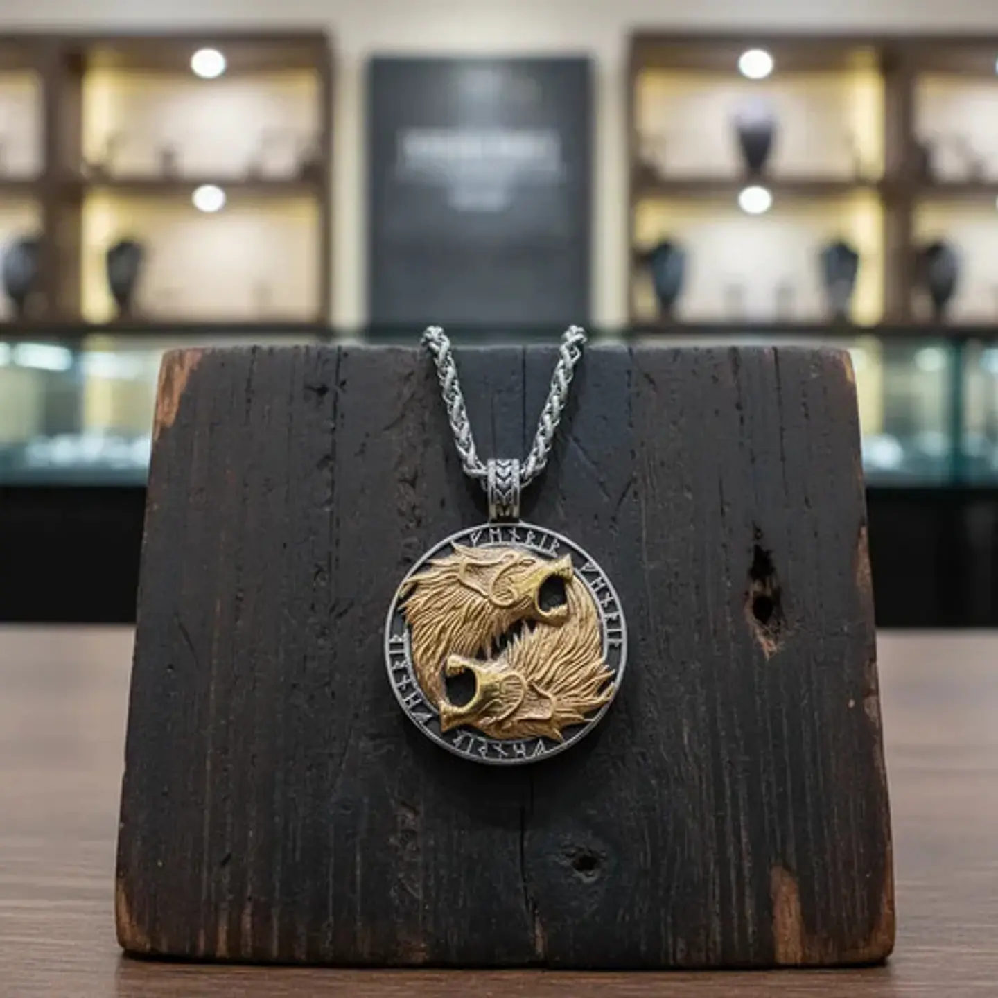 Collar Vikingo En Acero Para Hombre Dije Lobos Fenrir Runas 3