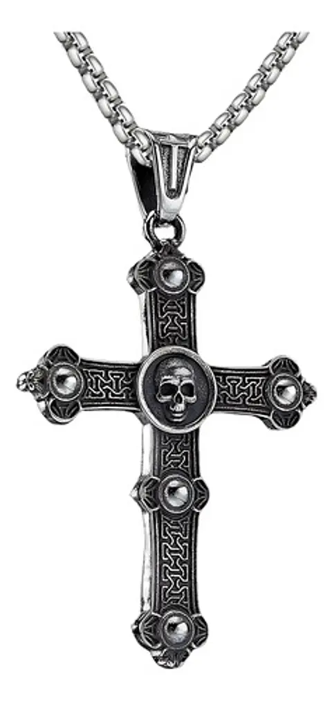 Collar Para Hombres Y Mujeres Con Dije Cruz Cráneo Calavera