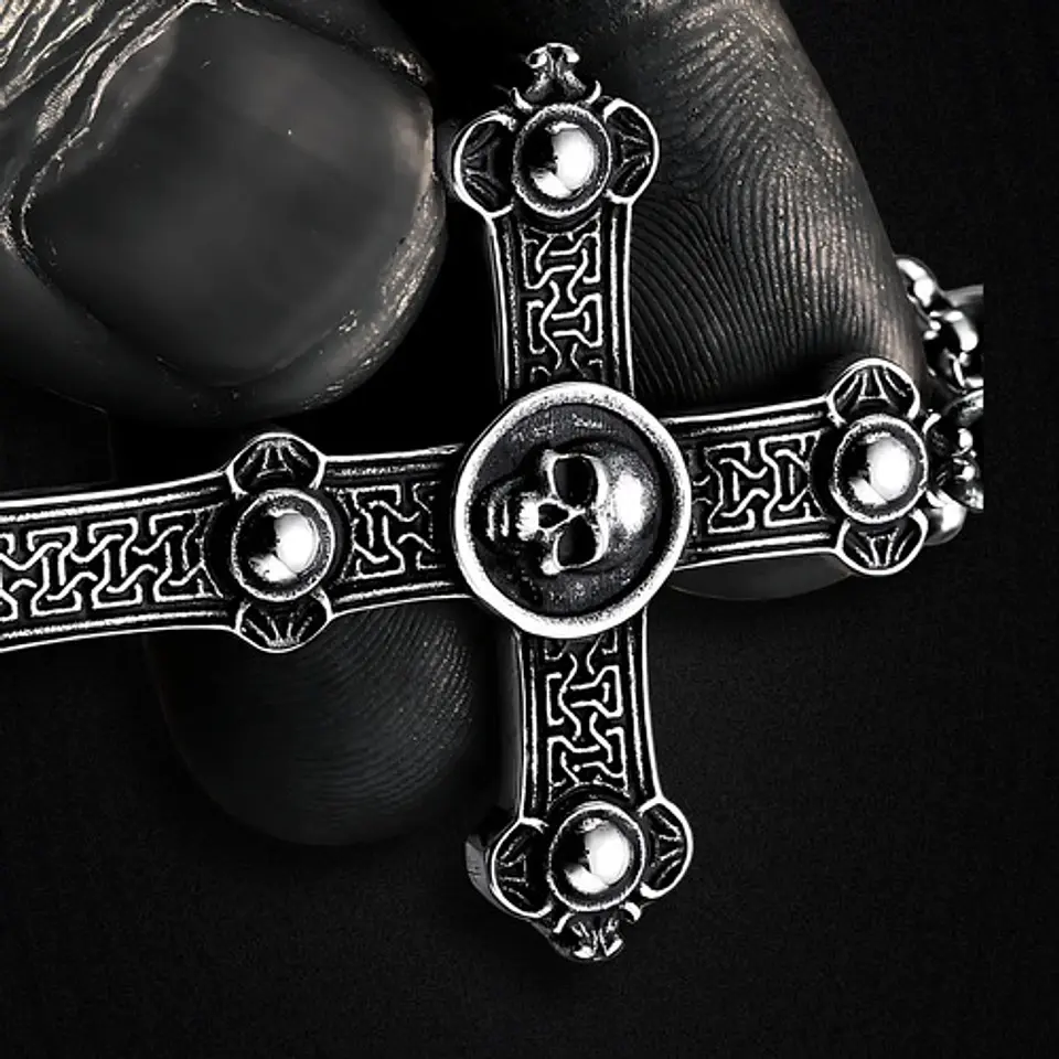 Collar Para Hombres Y Mujeres Con Dije Cruz Cráneo Calavera 4